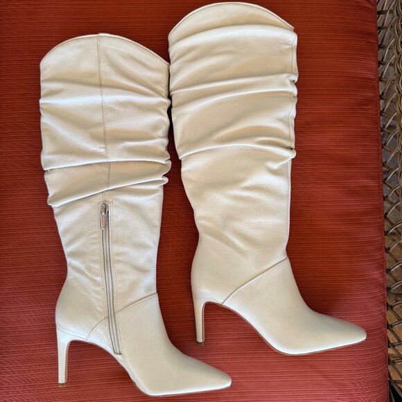 NWOT Vince Camuto Cream Leather Armonda Knee High Boots Size 5M/35 - Picture 1 of 15